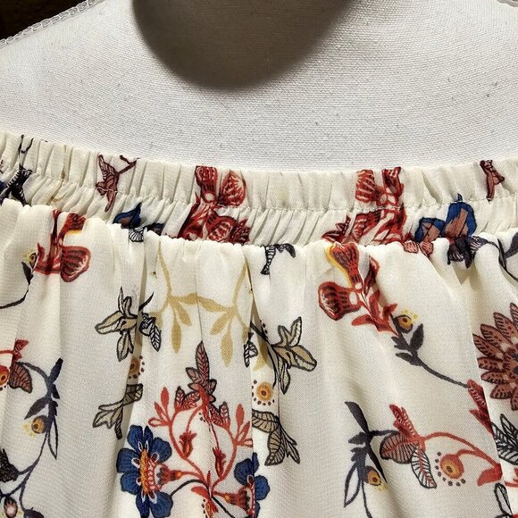 Alyx 1X Floral Peasant Chiffon Top Bohemian Off-Shoulder Flowy Garden Romantic - Picture 8 of 9